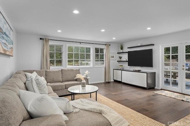 living room featuring french doors and hardwood / wood-style floors