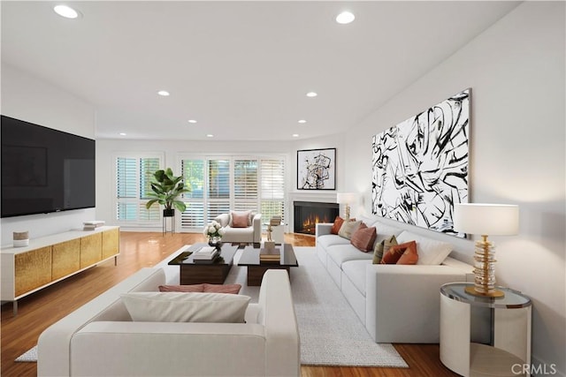 living room with hardwood / wood-style floors