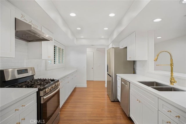 kitchen featuring sink, white cabinets, and stainless steel appliances