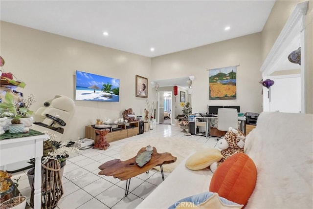 living room with light tile patterned floors