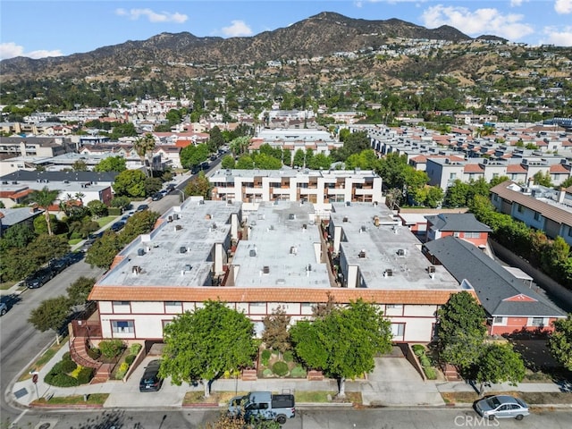 drone / aerial view featuring a mountain view