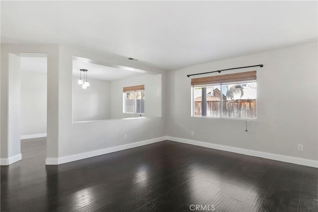 spare room featuring plenty of natural light and dark wood-type flooring