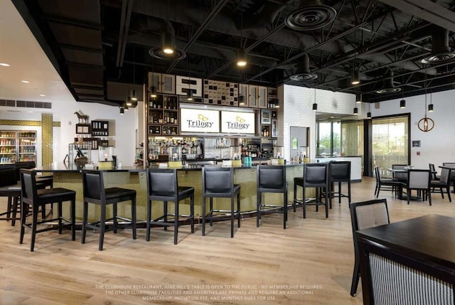 bar featuring light hardwood / wood-style floors