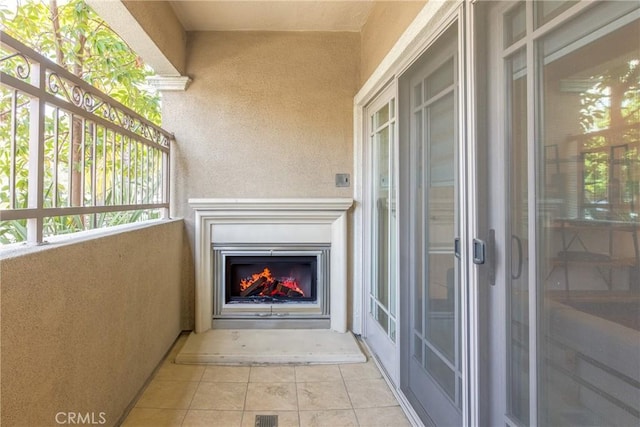 balcony with a fireplace