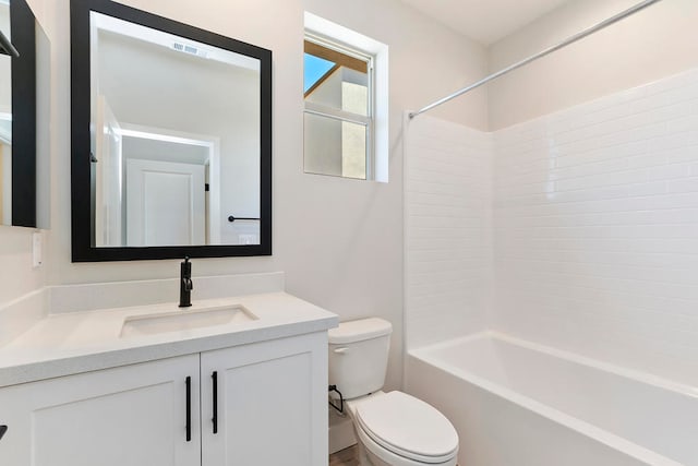 full bathroom with vanity, toilet, and tub / shower combination