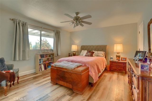 bedroom featuring ceiling fan and light hardwood / wood-style floors