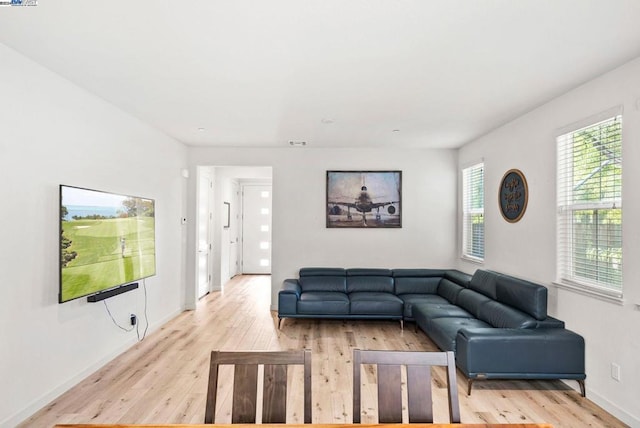 living room with light hardwood / wood-style flooring