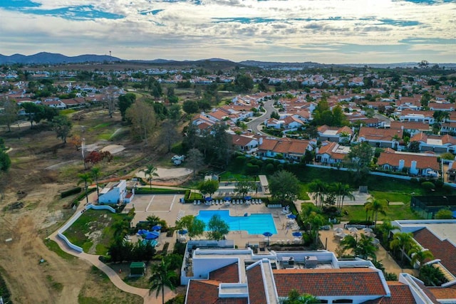 bird's eye view with a mountain view