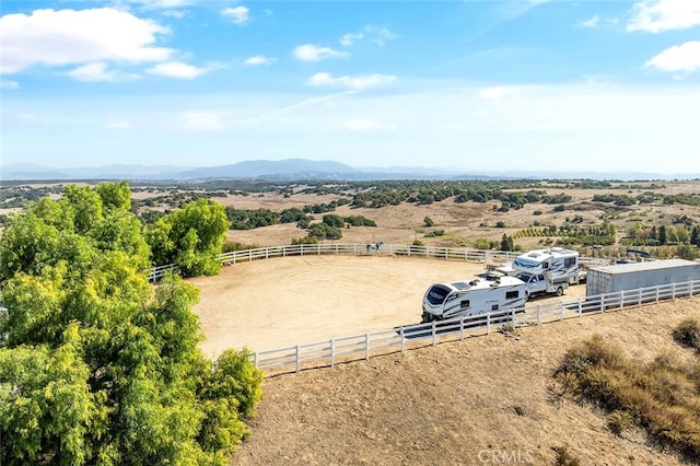 bird's eye view with a mountain view and a rural view