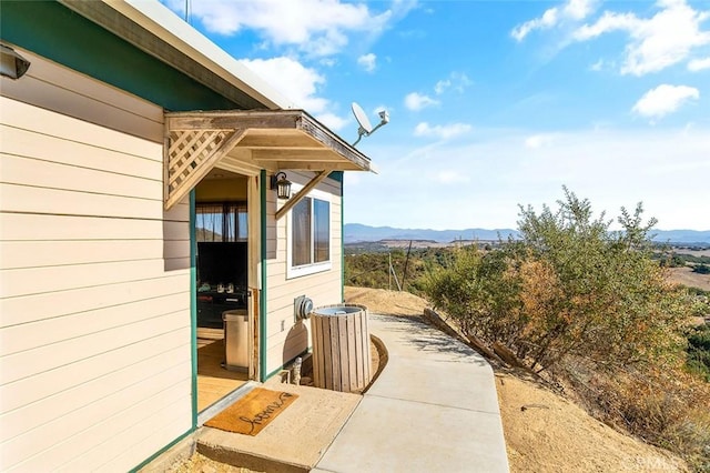view of patio featuring a mountain view