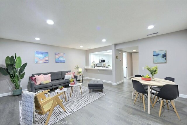 living room with hardwood / wood-style flooring