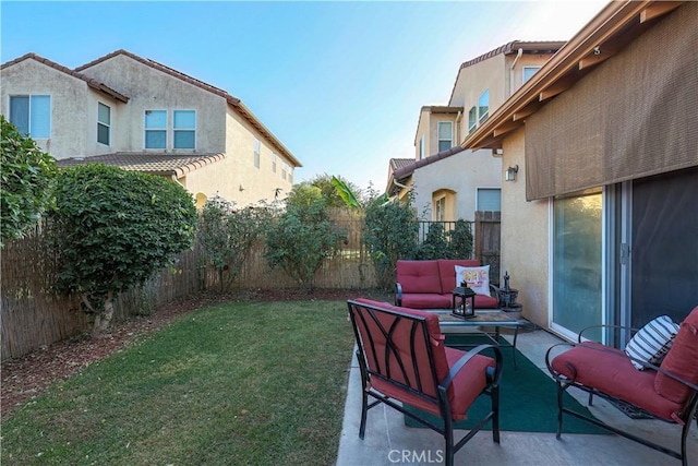 view of yard featuring a patio and an outdoor hangout area