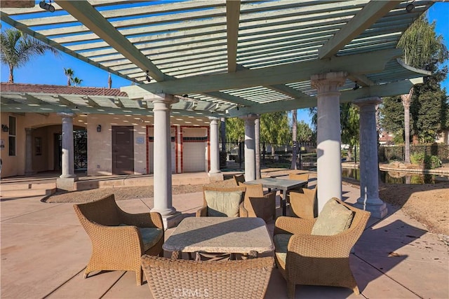 view of patio / terrace featuring a pergola