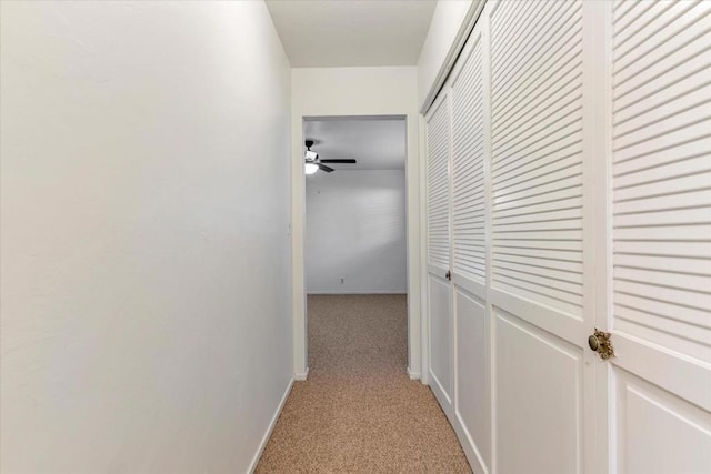 corridor featuring light colored carpet