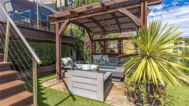 view of patio / terrace with a pergola and an outdoor hangout area