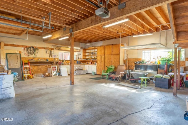 garage with a garage door opener