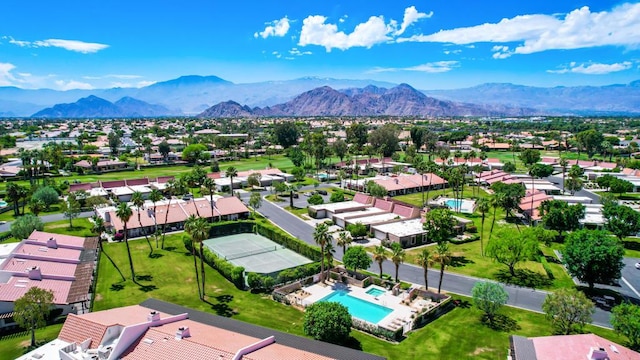 drone / aerial view featuring a mountain view