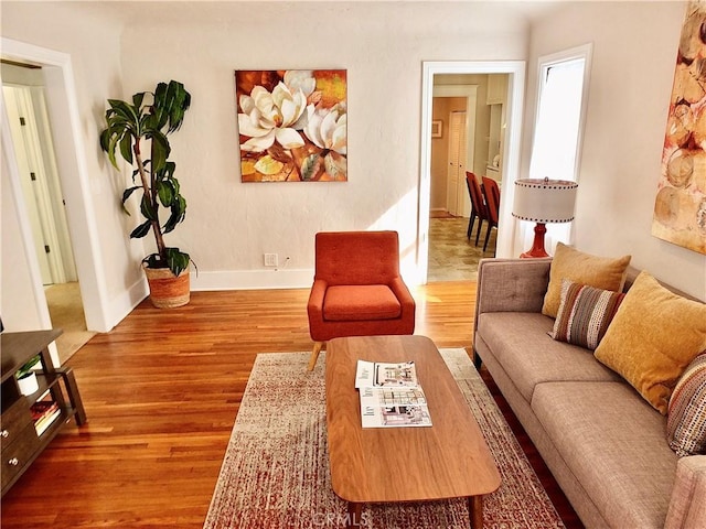 living room with wood finished floors and baseboards