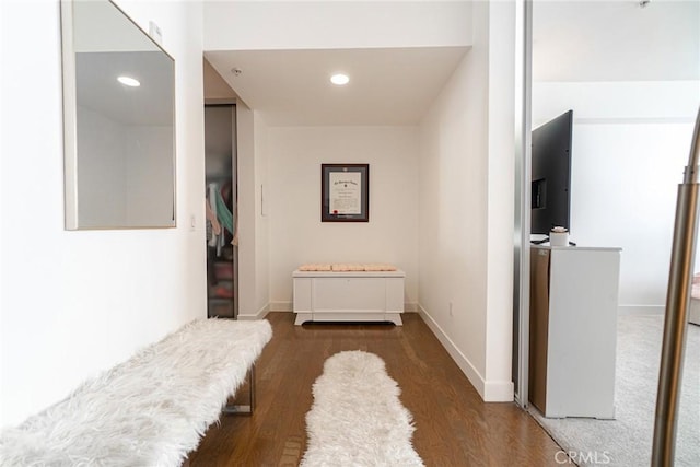 corridor featuring dark hardwood / wood-style flooring