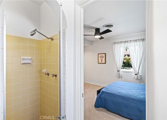 bedroom with carpet and ceiling fan