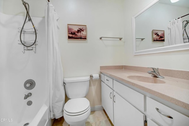 full bathroom featuring vanity, toilet, and shower / tub combo