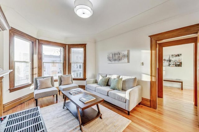 living room with light hardwood / wood-style flooring