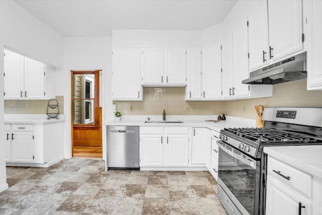 kitchen featuring white cabinets, sink, and stainless steel appliances