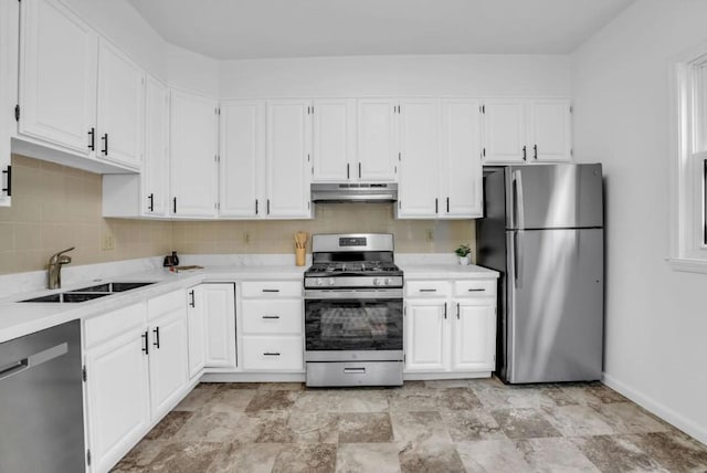 kitchen featuring sink, white cabinets, and stainless steel appliances