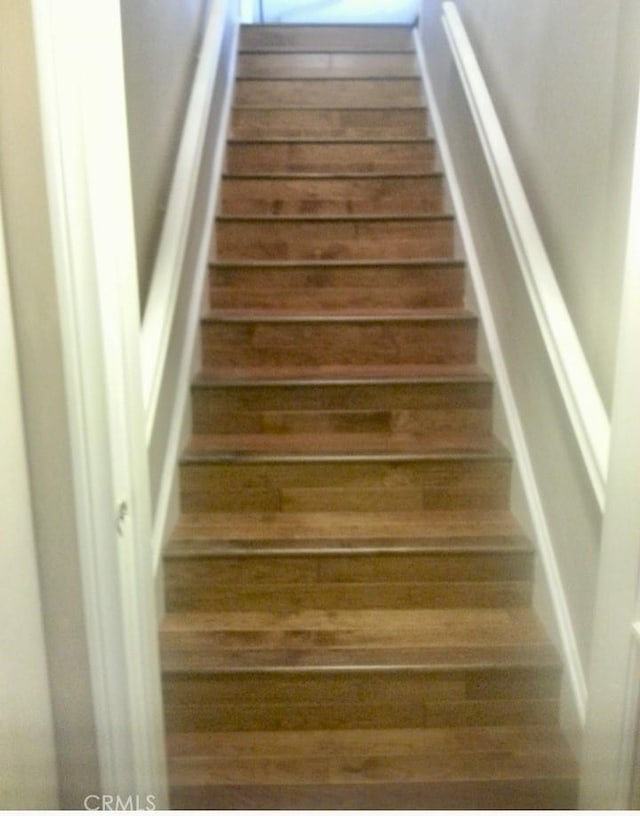 staircase featuring hardwood / wood-style floors