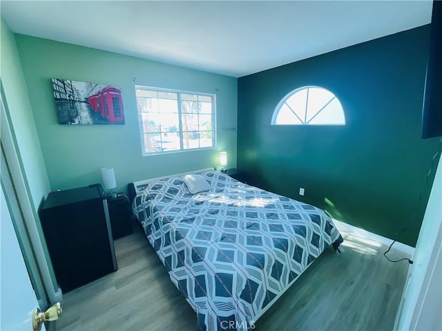 bedroom with wood-type flooring