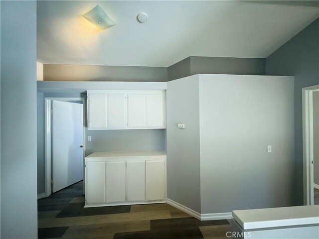 kitchen with white cabinetry and dark wood-type flooring