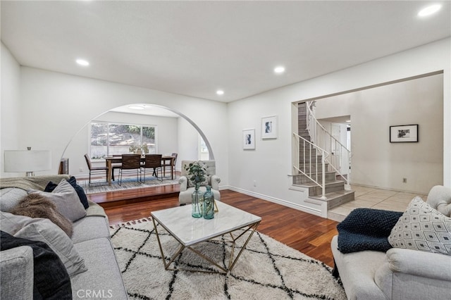 living room with light hardwood / wood-style floors