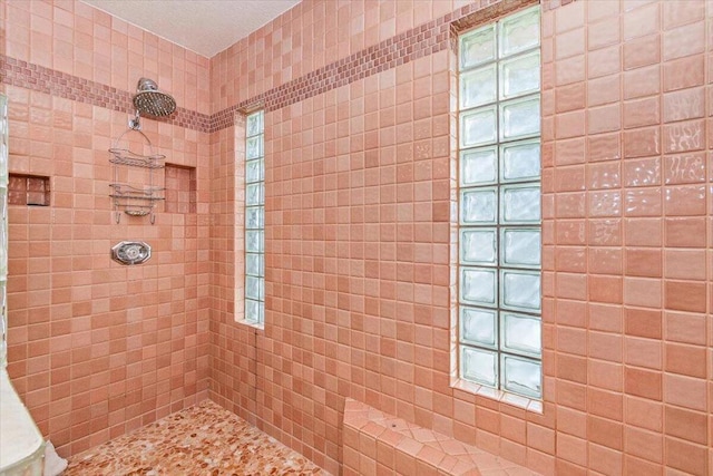 bathroom featuring a tile shower