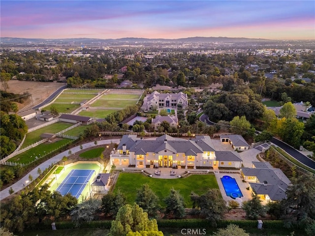 view of aerial view at dusk