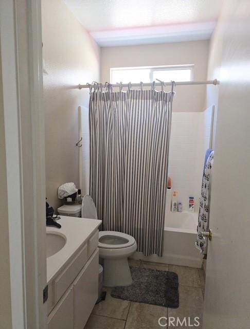 29822 Cool Meadow Dr, Menifee, CA 92584 - bathroom featuring tile patterned floors, shower / bath combo, and vanity
