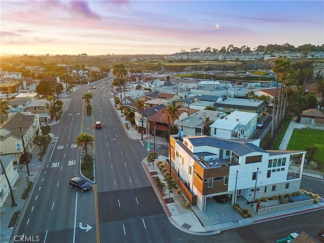 view of aerial view at dusk