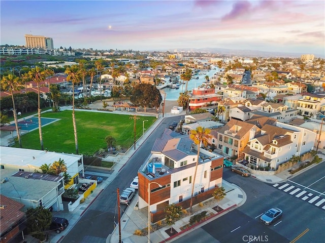 view of aerial view at dusk