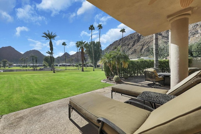 view of patio featuring a mountain view