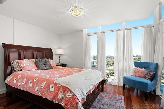 bedroom with dark hardwood / wood-style floors