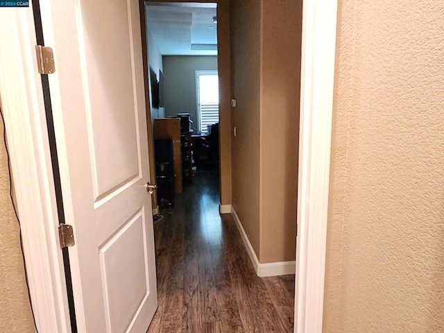 corridor with dark hardwood / wood-style floors