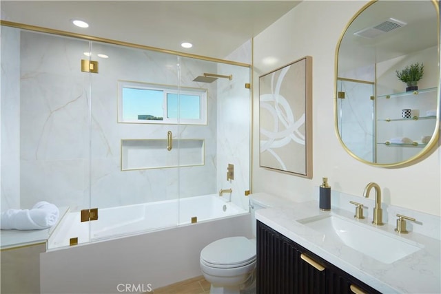 1 Rue Du Parc, Newport Beach, CA 92660 - bathroom featuring vanity, shower / bath combination with glass door, and recessed lighting