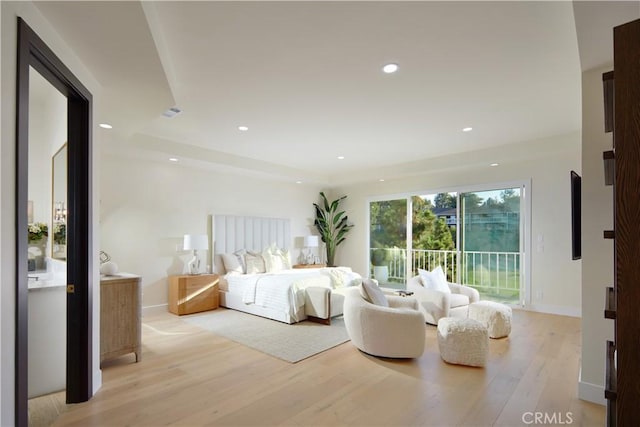 1 Rue Du Parc, Newport Beach, CA 92660 - bedroom with light wood-style floors, access to exterior, and recessed lighting