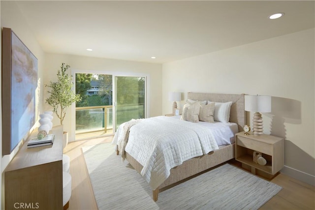 1 Rue Du Parc, Newport Beach, CA 92660 - bedroom with access to exterior, recessed lighting, and wood finished floors
