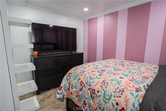 bedroom with crown molding