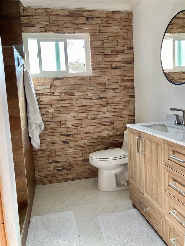 bathroom with vanity, toilet, and plenty of natural light