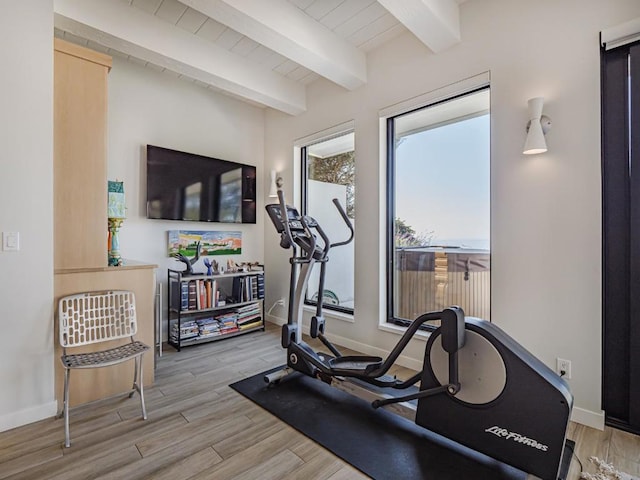 exercise area featuring light wood-type flooring