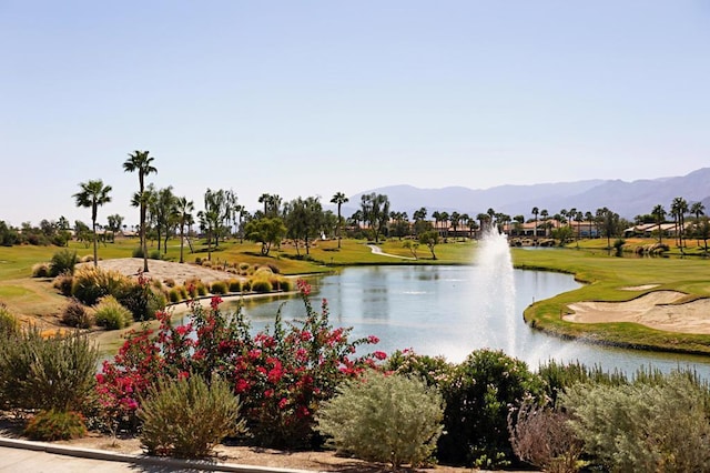 view of community featuring a water and mountain view