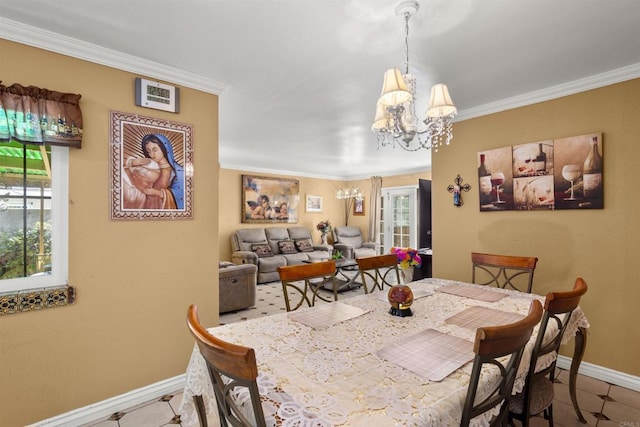 dining room featuring ornamental molding and an inviting chandelier