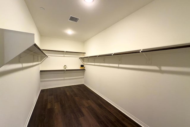 spacious closet with dark hardwood / wood-style floors