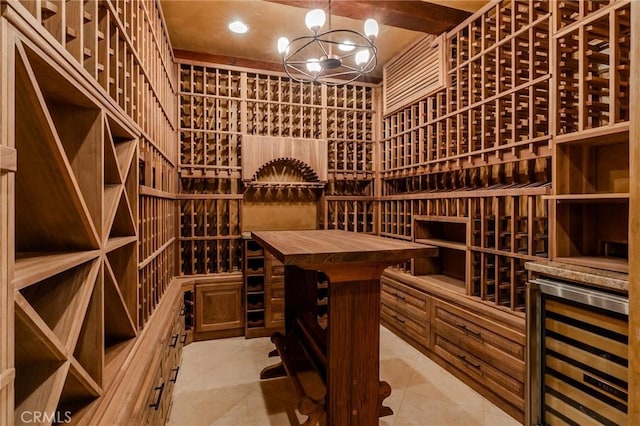 wine cellar with tile patterned flooring